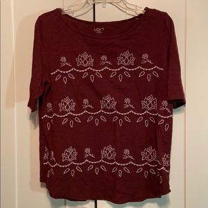LOFT Maroon Scalloped Detail Top